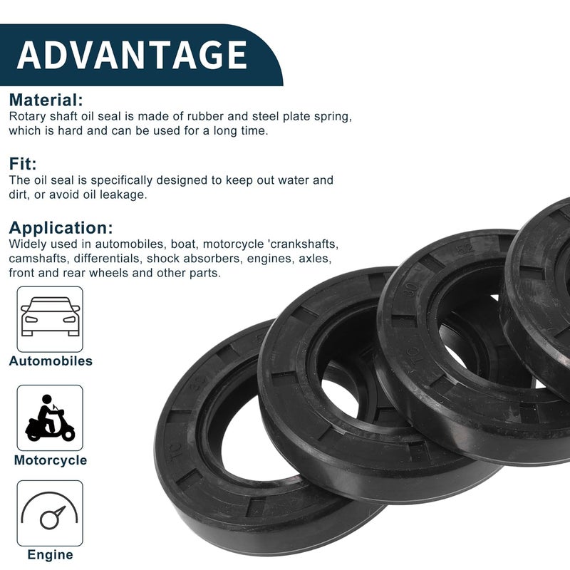 TUCKBOLD Universal Oil Seal TC Double Lip W Steel Spring Seal Ring Rotary Shaft Seal 30x52x10mm High Pressure NBR Rubber Black 5 Pcs - Image 4